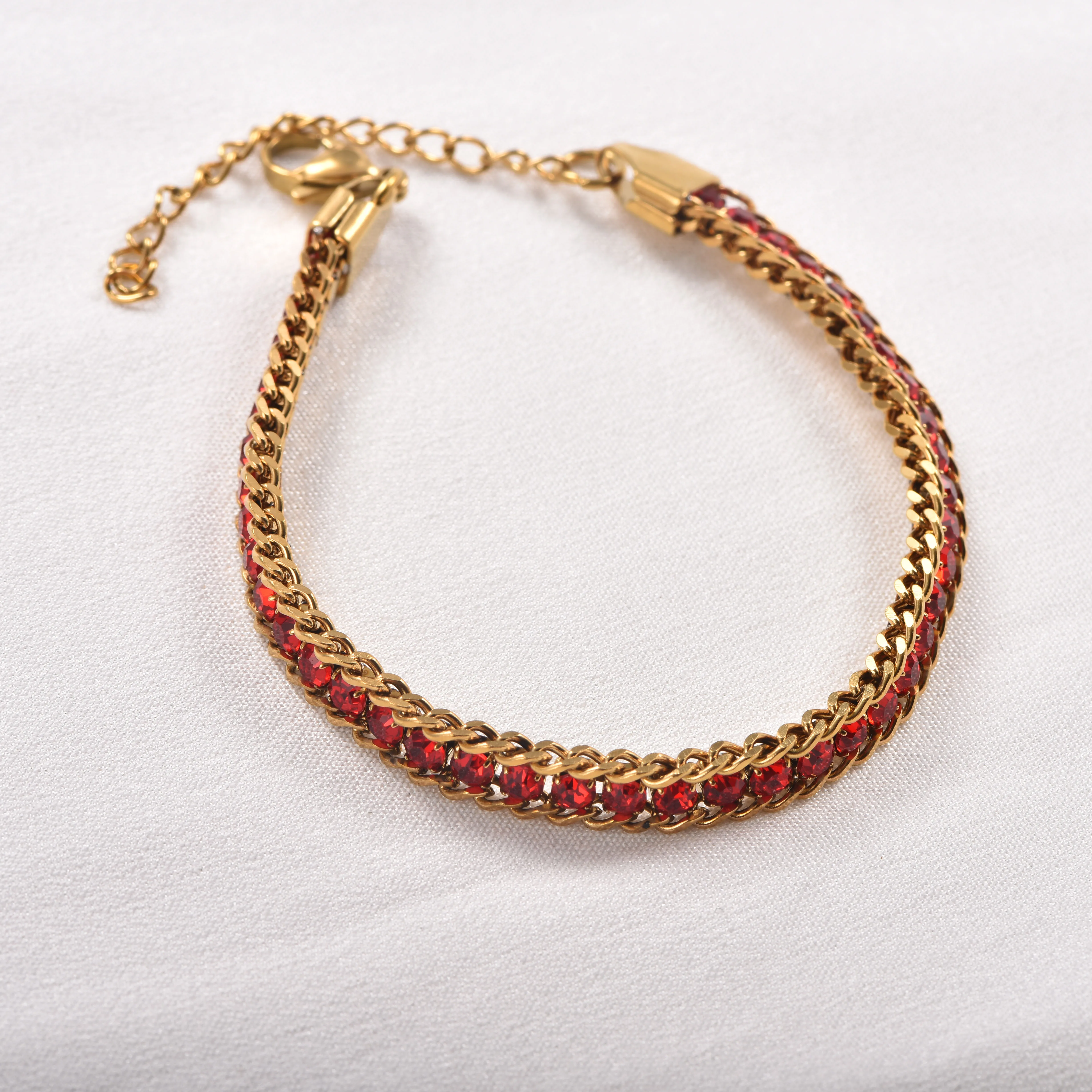 Edelstahl-Strass-Kubaner-Kettenarmband für Damen und Herren, Buntes Kristall-Verstellbares Gliederarmband, Modisches Schmuckgeschenk – Detail 6