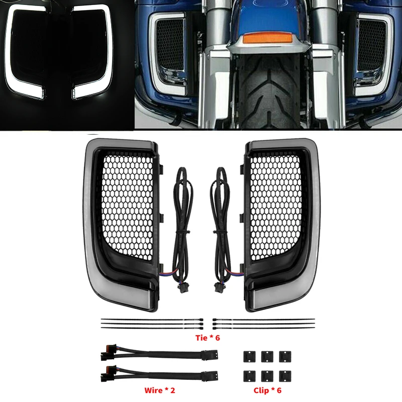 

Motorcycle Fairing Lower Grills LED Amber Turn Signal Light Assembly White Running Light Fit For Harley Touring Model 2014-2022