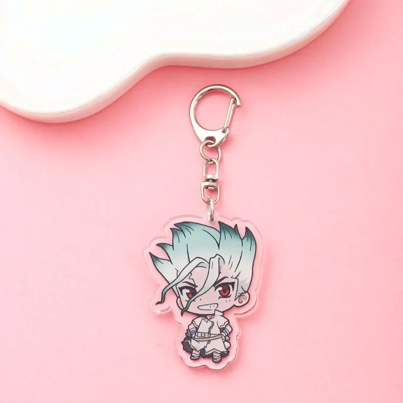 Anime Dr.STONE  Acrylic Car Keychain Accessories Bag Charm Cute Cartoon Student Backpack Pendant Keyring Creative Friends Gifts