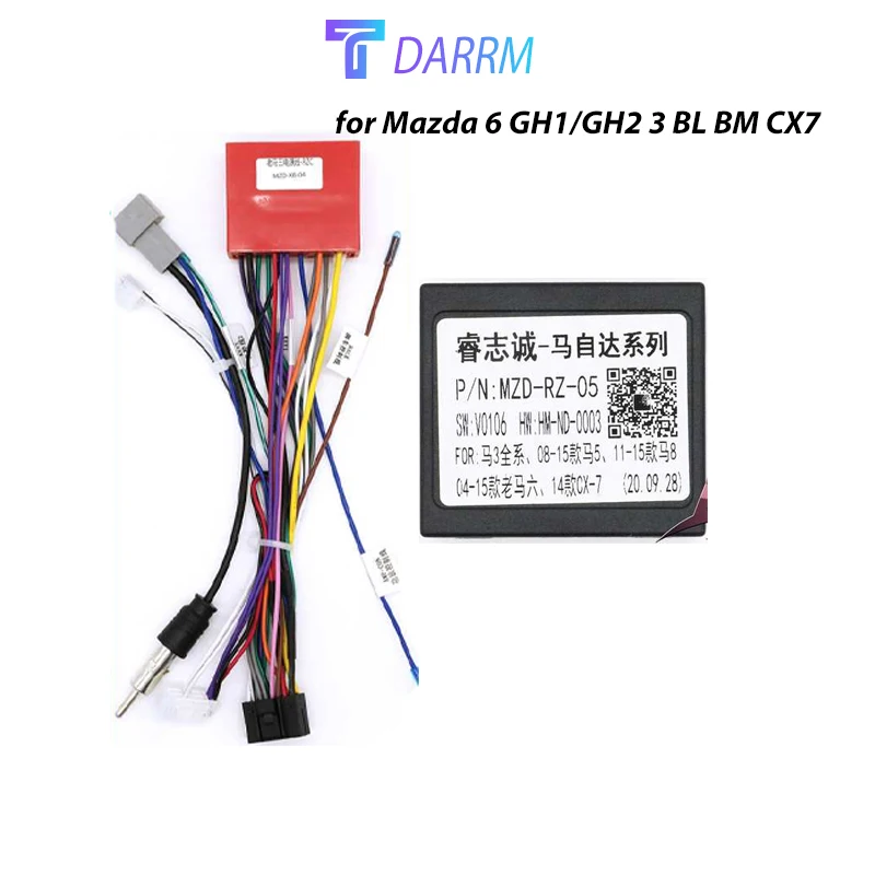 Harness Adapter CAN Bus Decoder 16 Pin to 24Pin Connector Radio Antenna Car Android Wiring Cable for Mazda 6 GH1/GH2 3 BL BM CX7