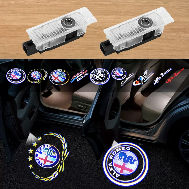 2pcs LED Car Door Welcome Light Decorate Laser Logo Projector Lamp For Alfa Romeo 147 156 159 Mito Brera Spider Giulietta Giulia