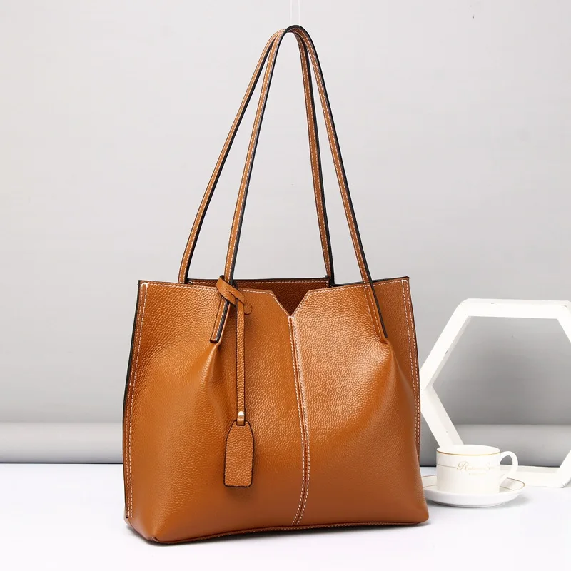 

Top Layer Cowhide Large 2025 Leather Tote Large Capacity Women's Shoulder Bag Casual Women's Designer Luxury Bag