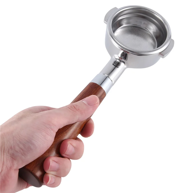 AF93-58MM ماكينة القهوة ذات الأذن المزدوجة بدون قاع حامل مرشح Portafilter E61 ملحق مقبض خشبي