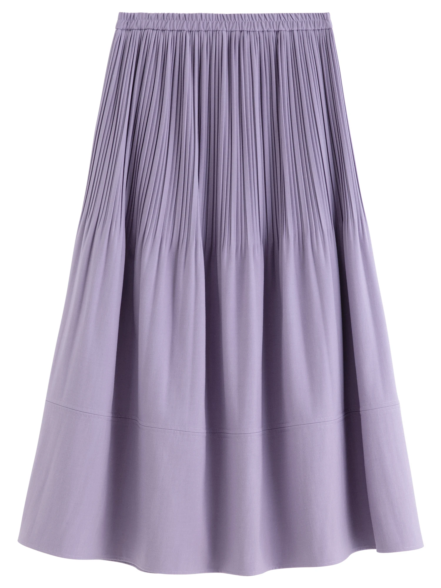 FSLE 2025 新作 レディース フレンチスタイル オンブレ プリーツ Aライン ミディスカート パープル ハイウエスト エレガント ティアード ラッフル ストレッチウエスト カジュアル