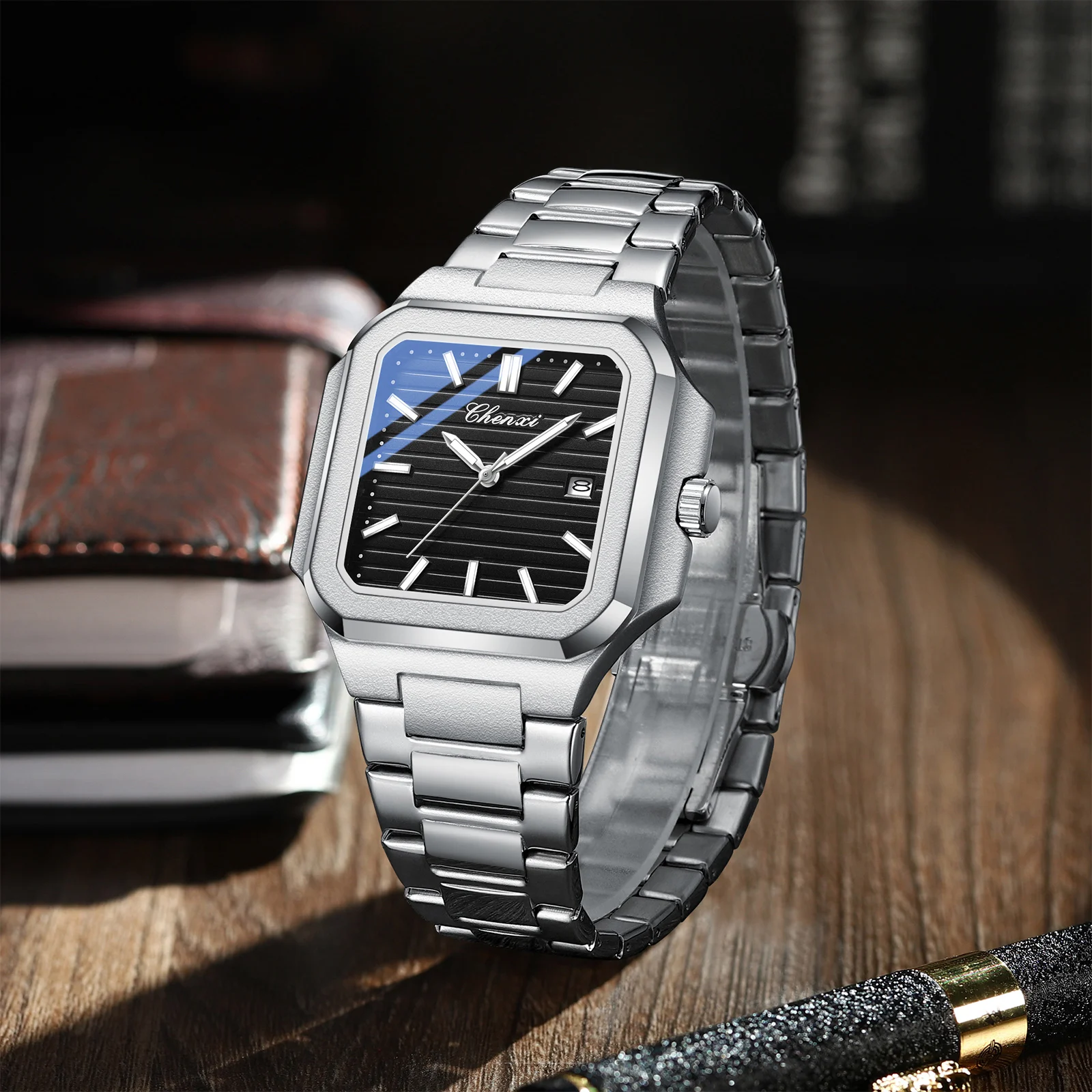 2025 nouveau homme montres de luxe mode carré hommes montre à Quartz calendrier lumineux étanche en acier inoxydable haute qualité horloge