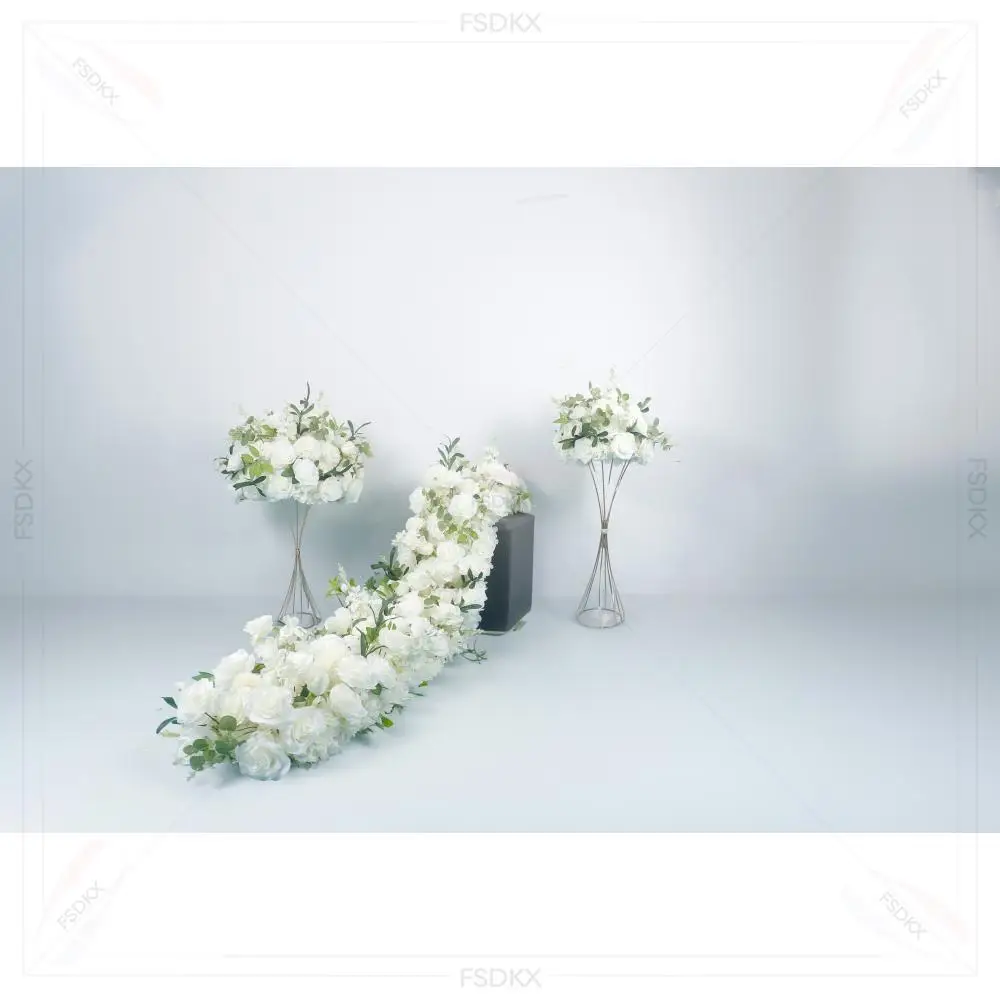 Immagine 4: Nuovo arrivo composizione floreale verde fila di fiori decorativi runner di fiori artificiali per la decorazione di nozze
