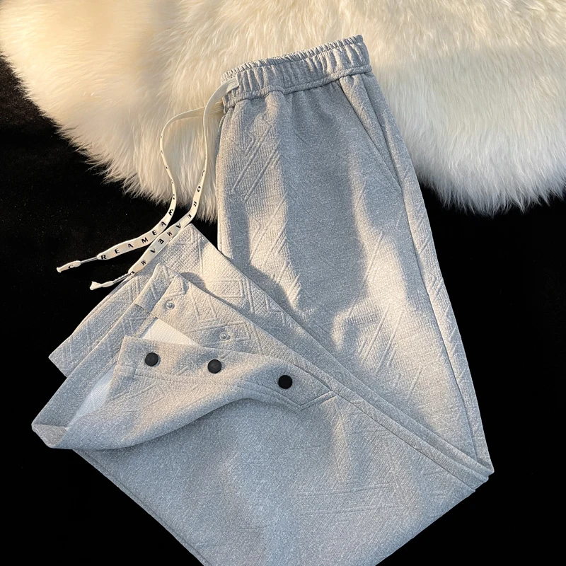 

ay Buttoned Baskeall Sweatpants Men's Loose Wide Leg Drapey Pants High Street American Straight Casual Long Trousers