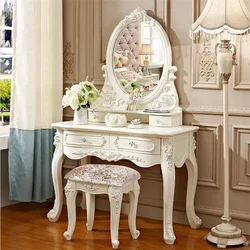 Ensemble de table de vanité avec miroir, commodes européennes, bureau de maquillage blanc avec tiroirs de proximité et tabouret, petite table en span en bois pour chambre à coucher