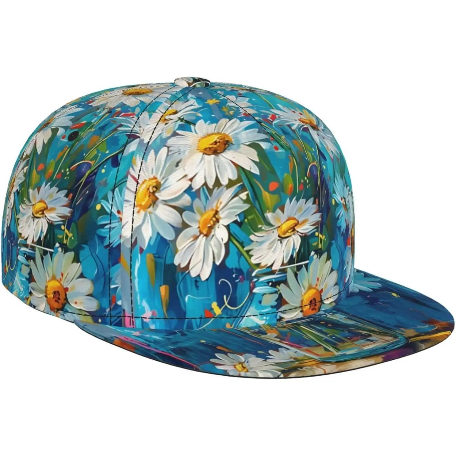 Vibrant Daisy Brushstrokes Bold Floral Art Snapback Cap Adjustable Flat Bill Hip Hop Hat Trucker Hats for Men Women