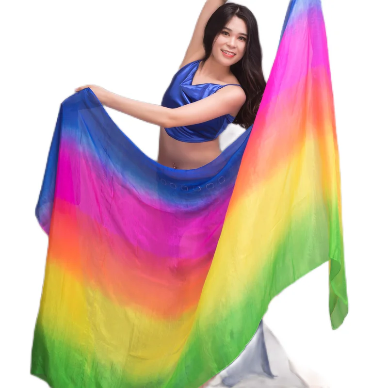 Rainbow Graden Belly Dance Silk Veils Bellydance  Accessories Props Standard Size 250cm 270cm Handmade Light Weight Costume