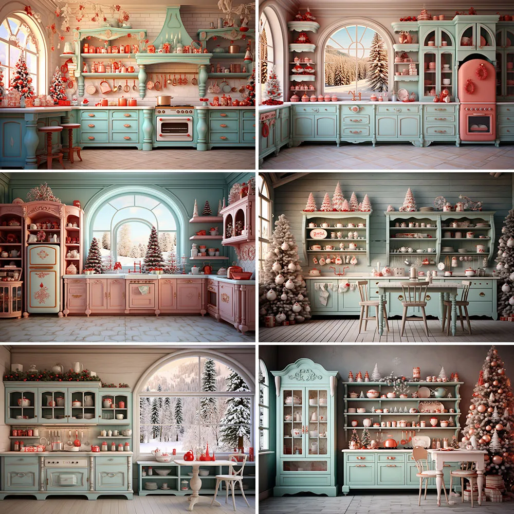 

Indoor Christmas Kitchen Background Decoration Children Portrait Family Photography Birthday Party Christmas Tree Shoot Studio