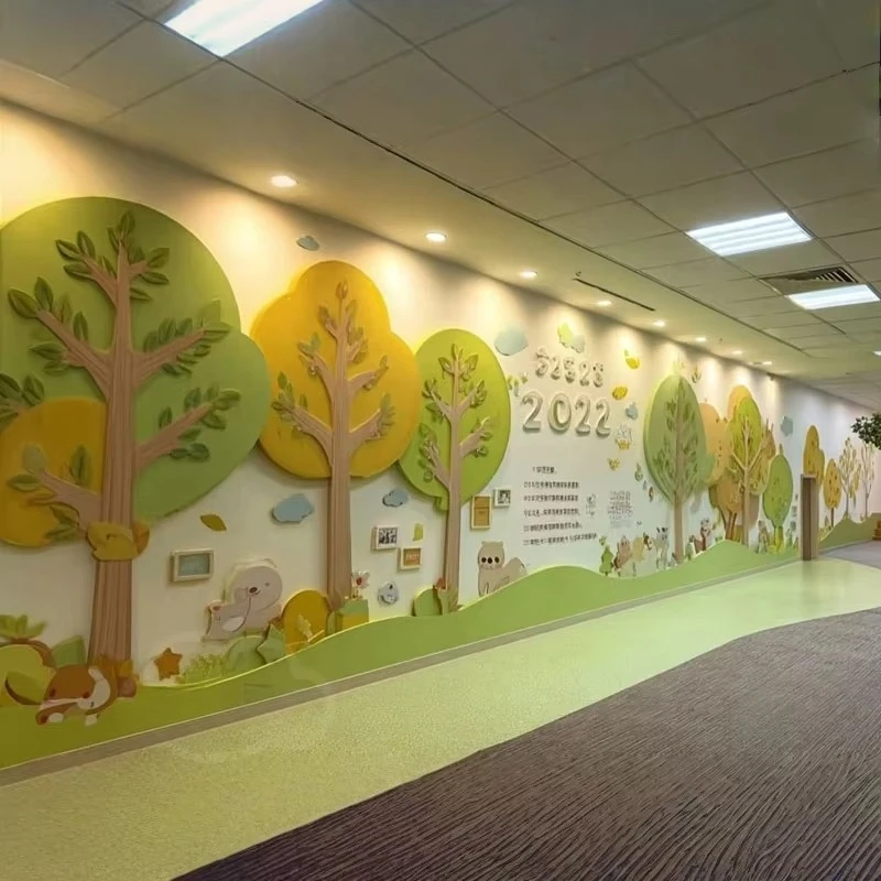 Kindergarten wall decoration corridor layout reading area decoration bedroom school