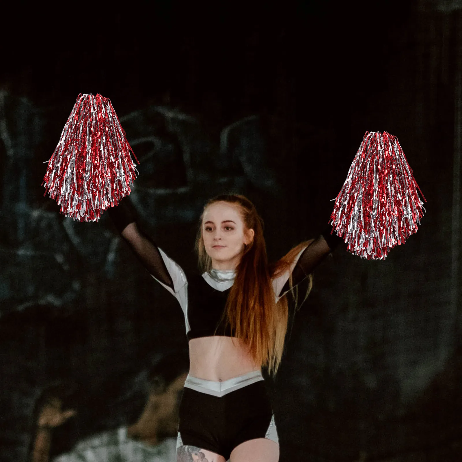 4Pcs Bright Shiny Pe Cheer Pom Poms for Cheering Squad Dance Performance Sports Meeting Holiday Celebration Reusable