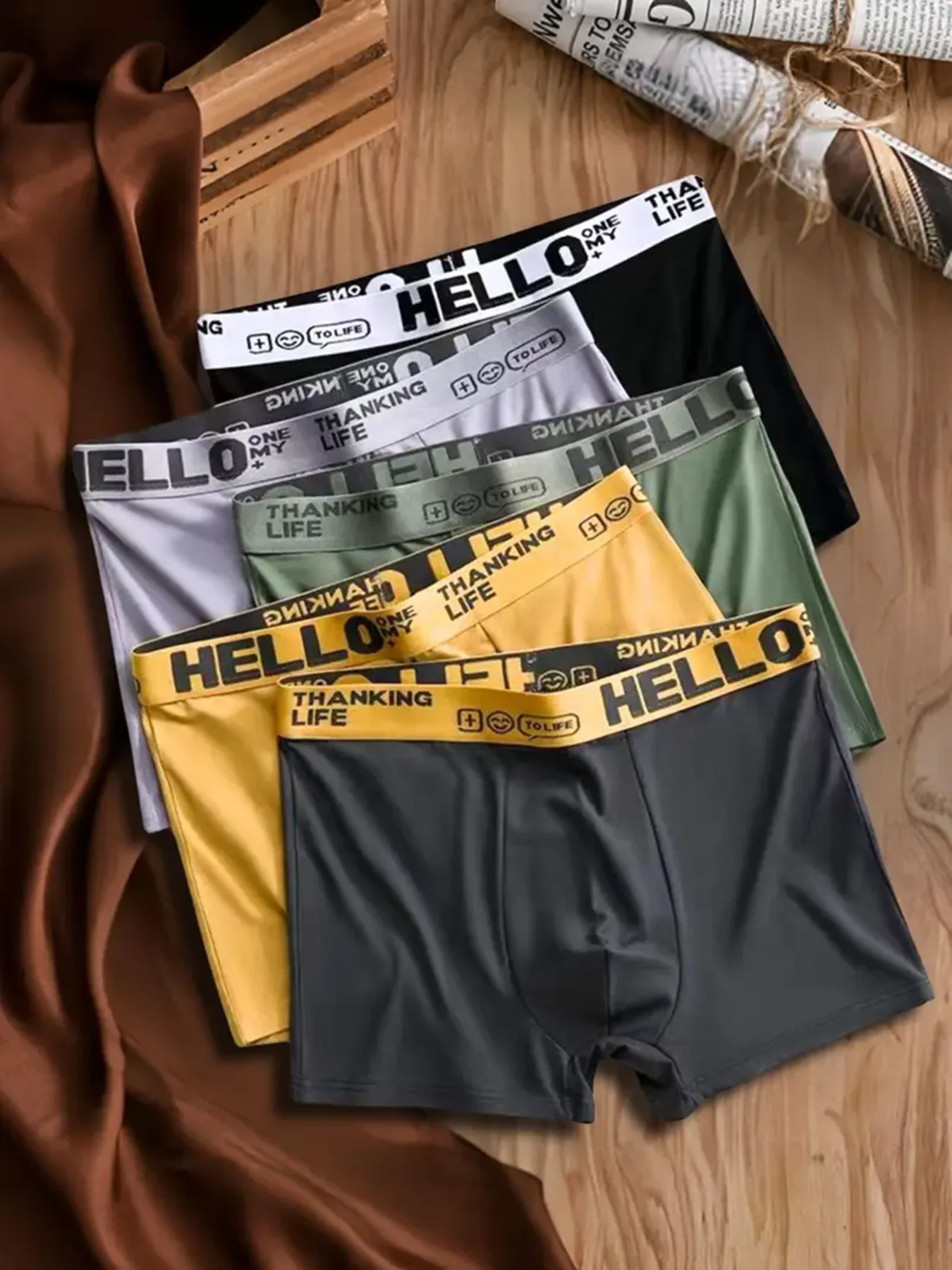 5Pcs Men's Personalized Fashionable Boxer Shorts, Sports Breathable Seamless Underwear, Men's Casual Boxer Shorts