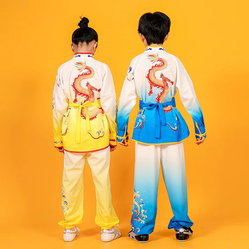 Traje tradicional chinesa para crianças, roupa de Kung Fu uniforme Kung Fu, performance de artes marciais, roupas para exercícios infantis, 2024