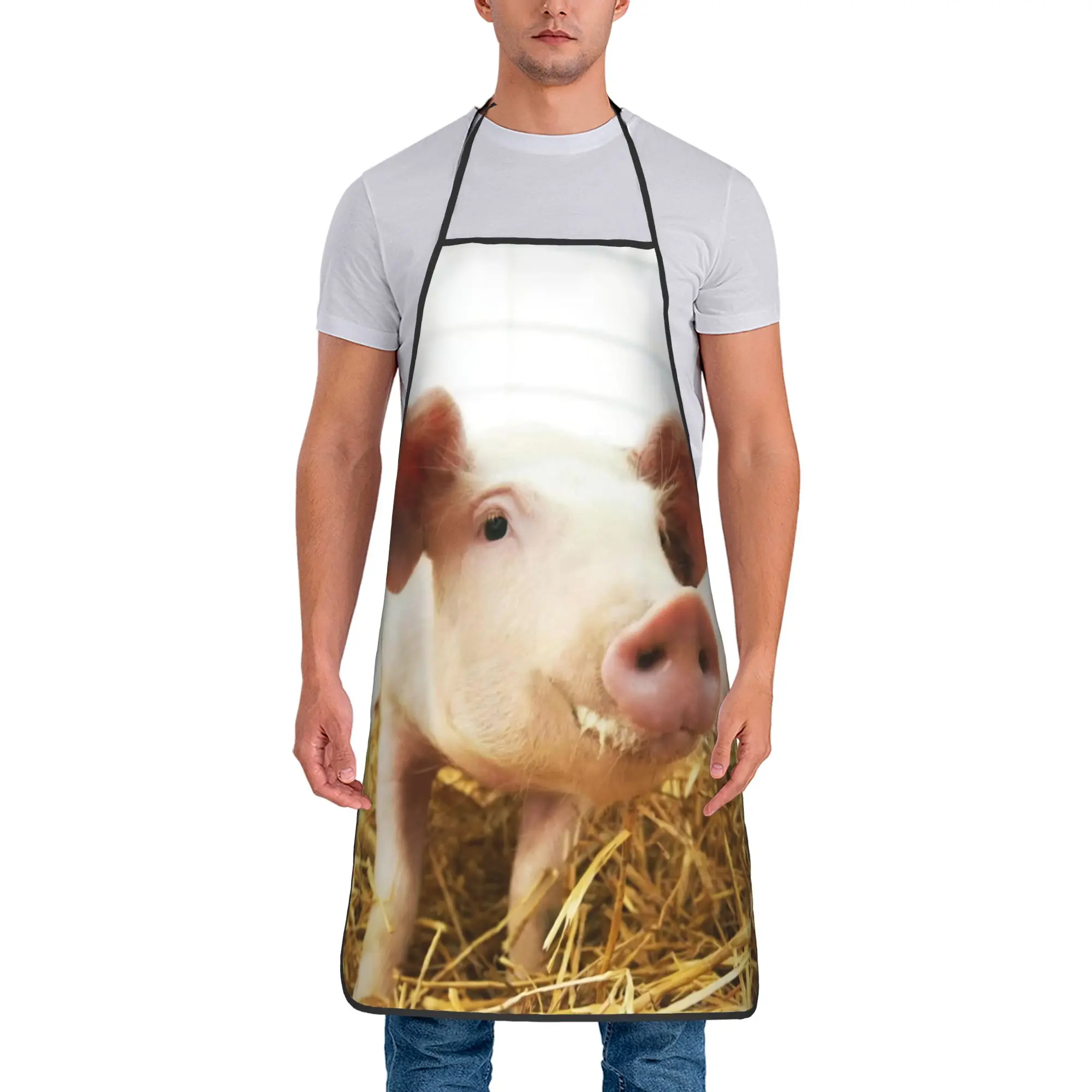 Farmhouse Adorable Domestic Pig Waterproof Bib Aprons Fashion Polyester Nature Countryside Cook Adult Unisex Restaurant Pinafore