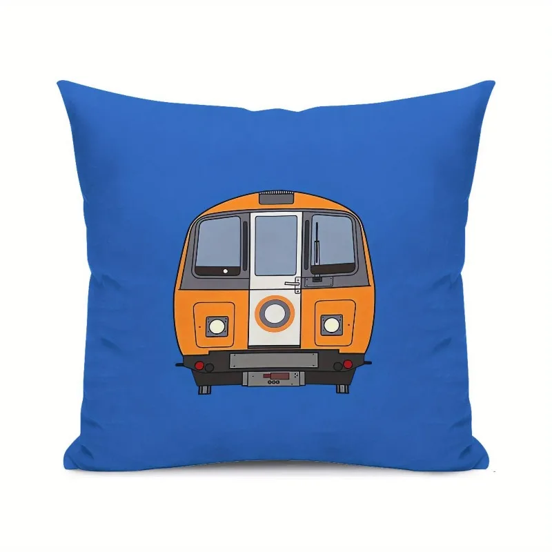 1PC Glasgow Subway Pillowcase, Modern Orange Brown Blue Public Transport Design for Living Room Bedroom Office Decoration