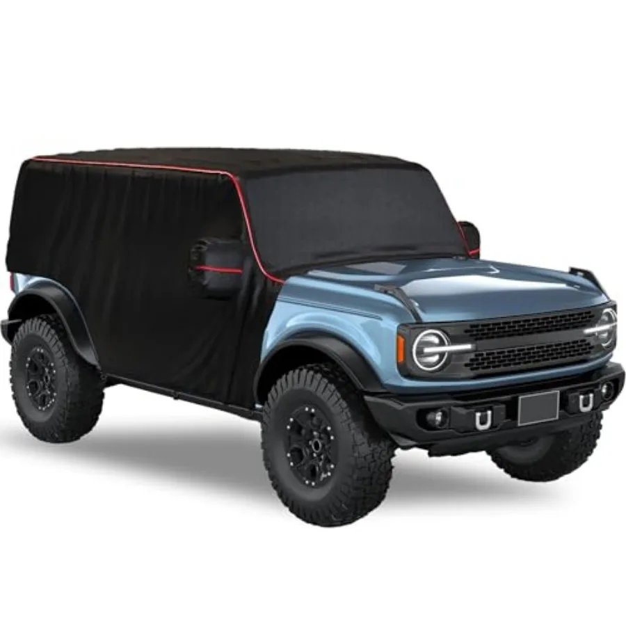 Cab Cover Compatible with 2021-2026, 600D Waterproof Bronco Cover with Driver Door Zipper 8 Gust Hook Car Half Cover Windproof