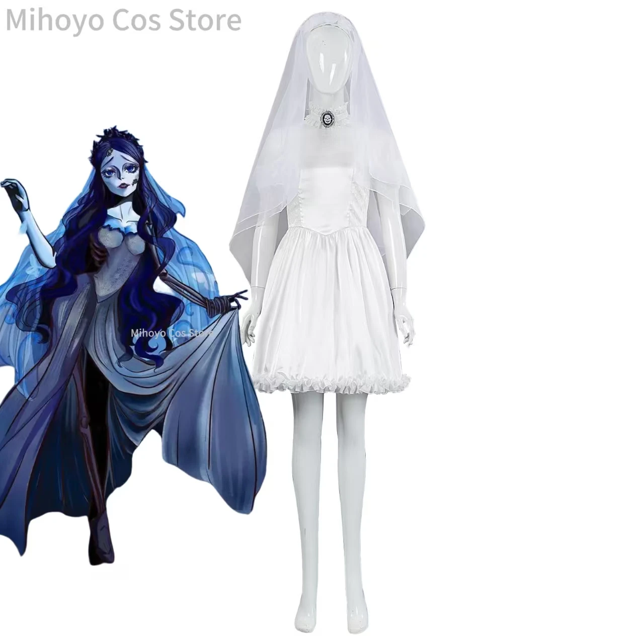 

Костюм для косплея «Труп невесты Эмили», белое винтажное платье, наряд «Жуткий призрак» для сценических выступлений, вечеринок на Хэллоуин