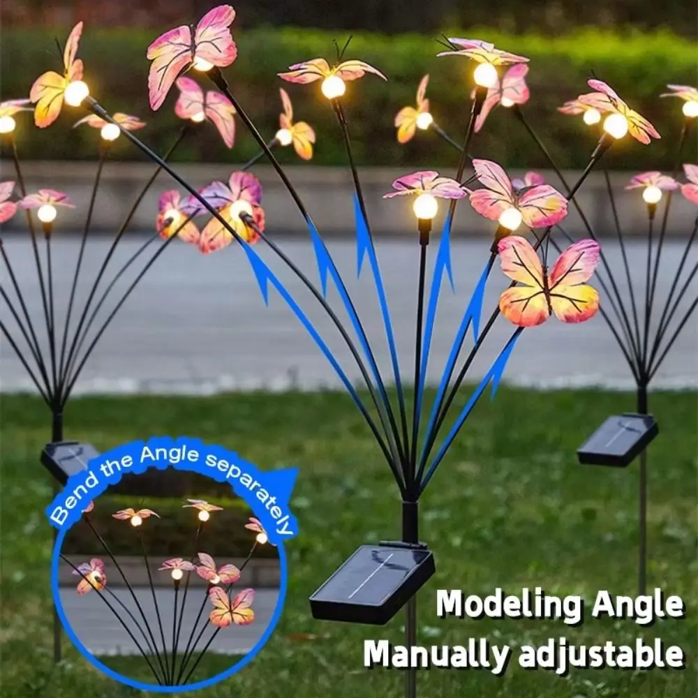 6/9 Head Butterfly Solar Garden Lights Waterproof Realistic Flower Solar Lawn Lights LED Lights 8 Light Modes