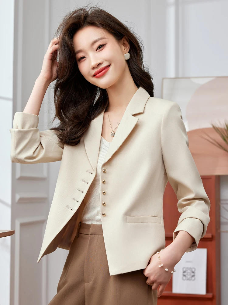 Spring Women's Short Casual Suit Jacket 2026 New Style Small Size High-End Feeling Street Style Polyester Fiber Long Sleeve