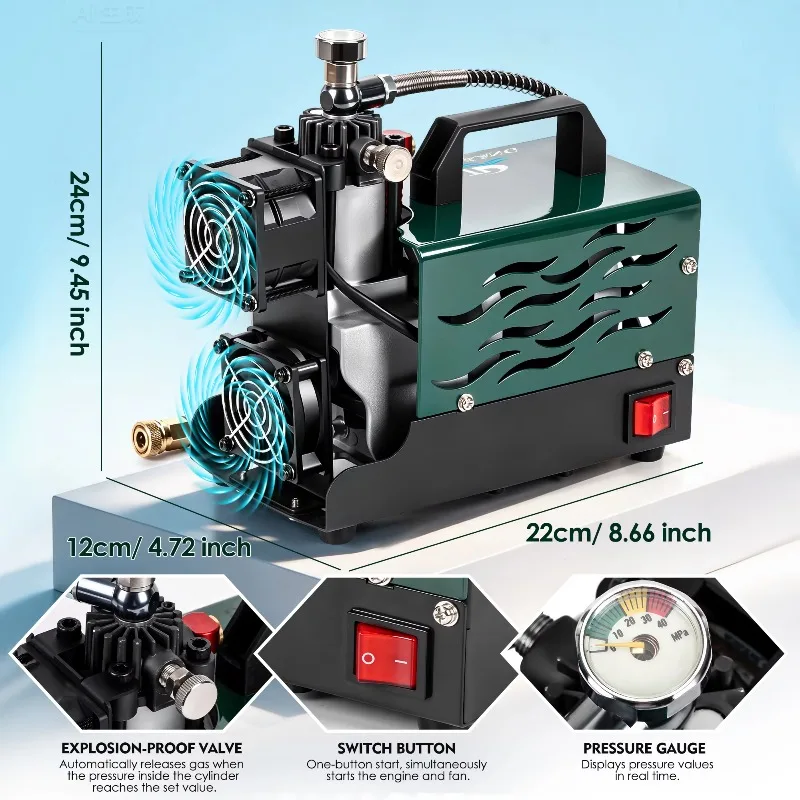 

Hot Sale CE OEM HPA 300Bar 30Mpa 4500PSi Swimming Mini Hunting Oil-free Outdoor Sports Paintball Game PCP Air Compressor