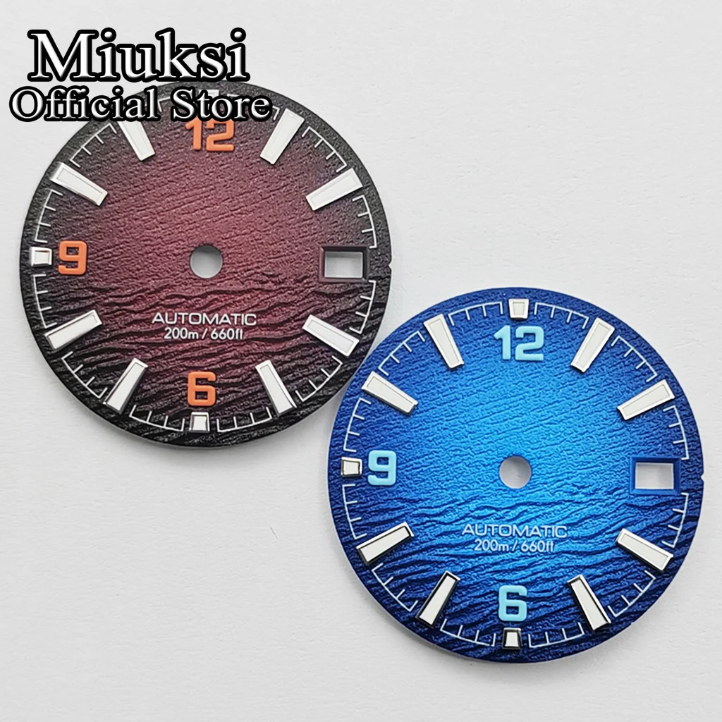 Image of Miuksi 28,5 mm NH35 blau-schwarzes steriles Uhrenzifferblatt, passend für 3,0 Uhr und 3,8 Uhr, leuchtend, passend für NH35-Uhrwerk