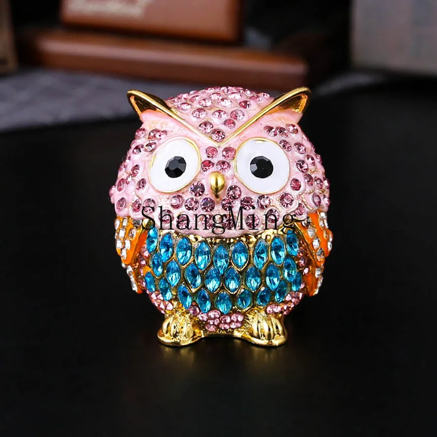 DSA full diamond metal owl jewelry box storage cute cute delicate small ornament storage box