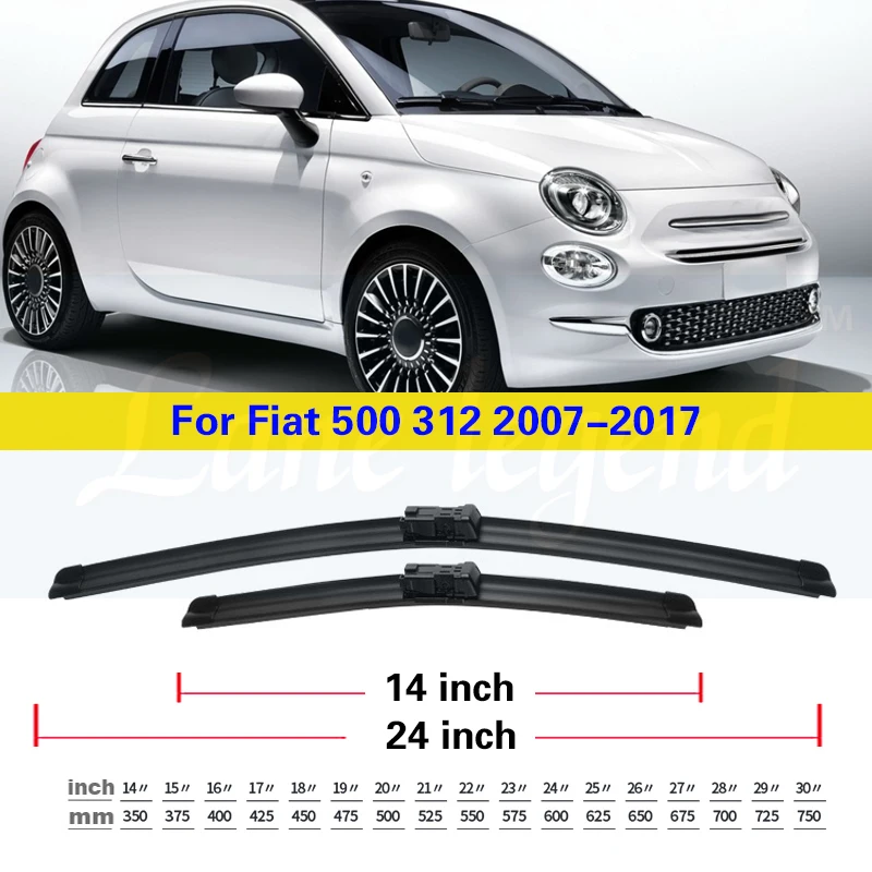 For Fiat 500 312 2007-2017 Car Front Rear Wiper Blades Soft Rubber Windscreen Wipers Auto Windshield 24\