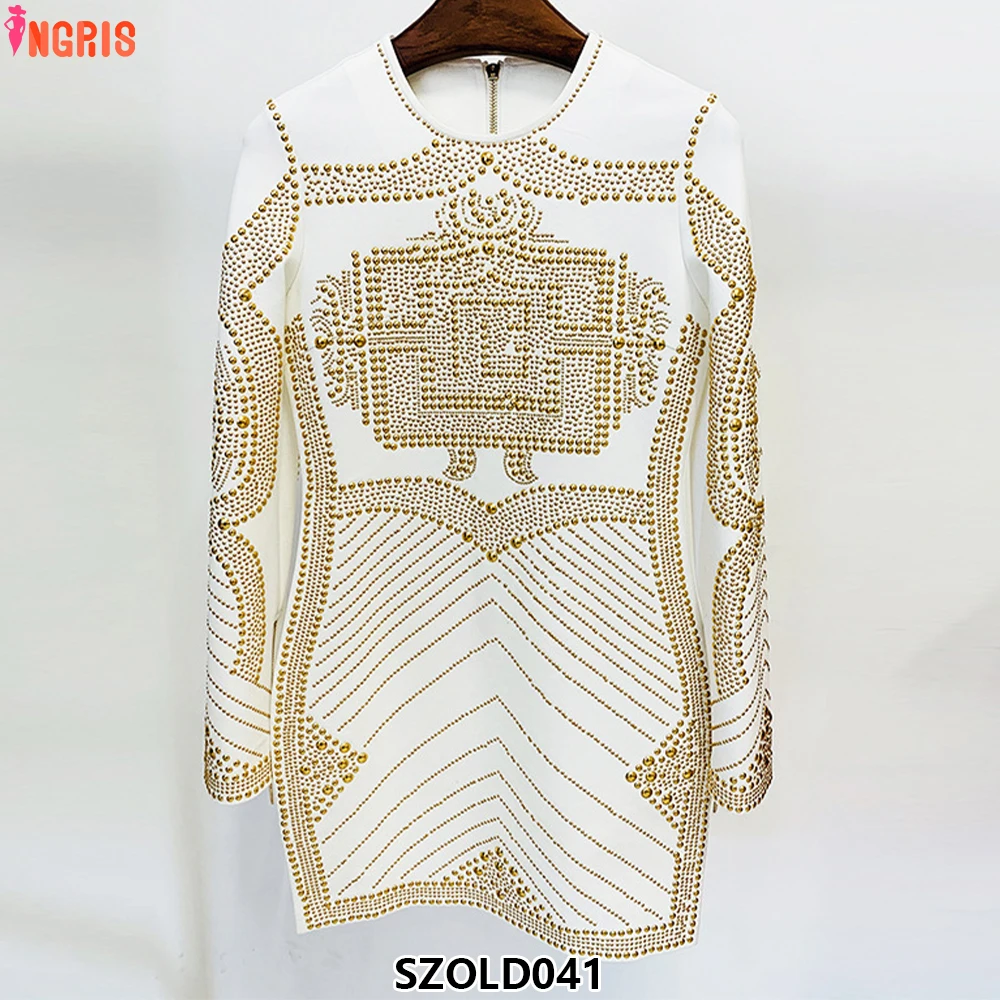 

Commercial Street Latest 2025 Fashion Trends Women's Long Sleeve Luxury Metallic Beaded Stretch Dress-SZOLD041