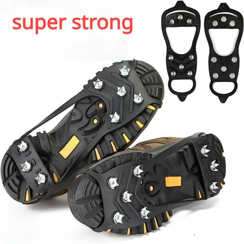 Pinza per ghiaccio a 8 denti per scarpe Ramponi da neve Pinza per ghiaccio antiscivolo Tacchetti da trekking Spikes Traction Galleggi di ghiaccio 8