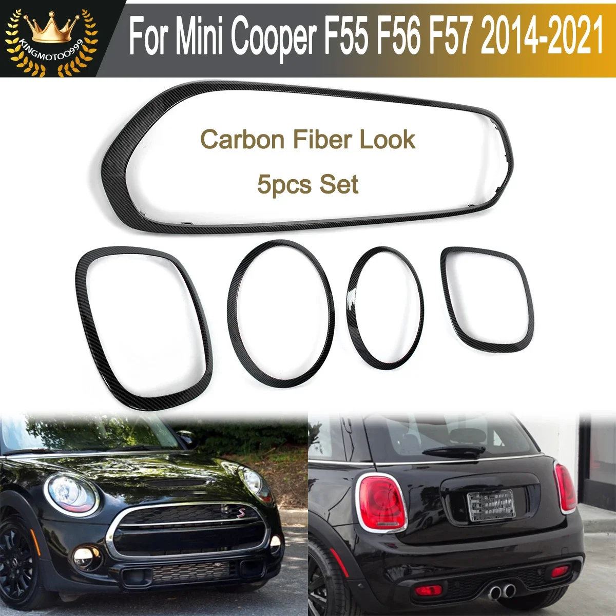 

Carbon Fiber Look Exterior Headlights Tail Lights Radiator Grille Surround Ring Trim for Mini Cooper F55 F56 F57 2014 2015-2021