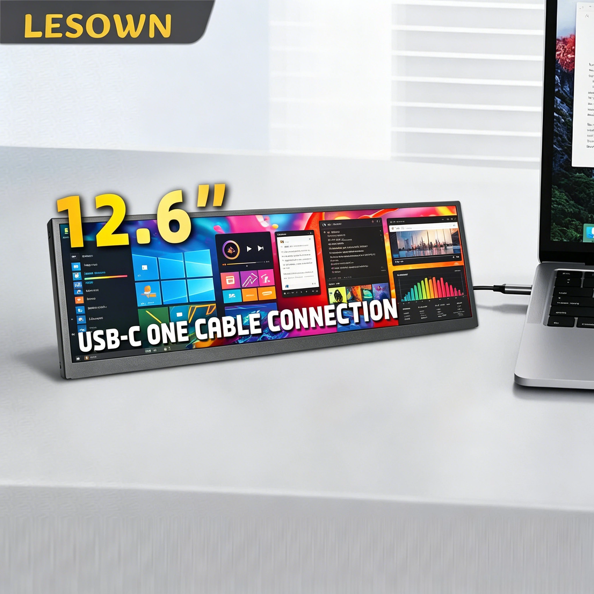 

LESOWN 12.6" Streamer Tool Bar Display 1920x515 16:4 Stretched Bar Monitor for Quick Access Controls