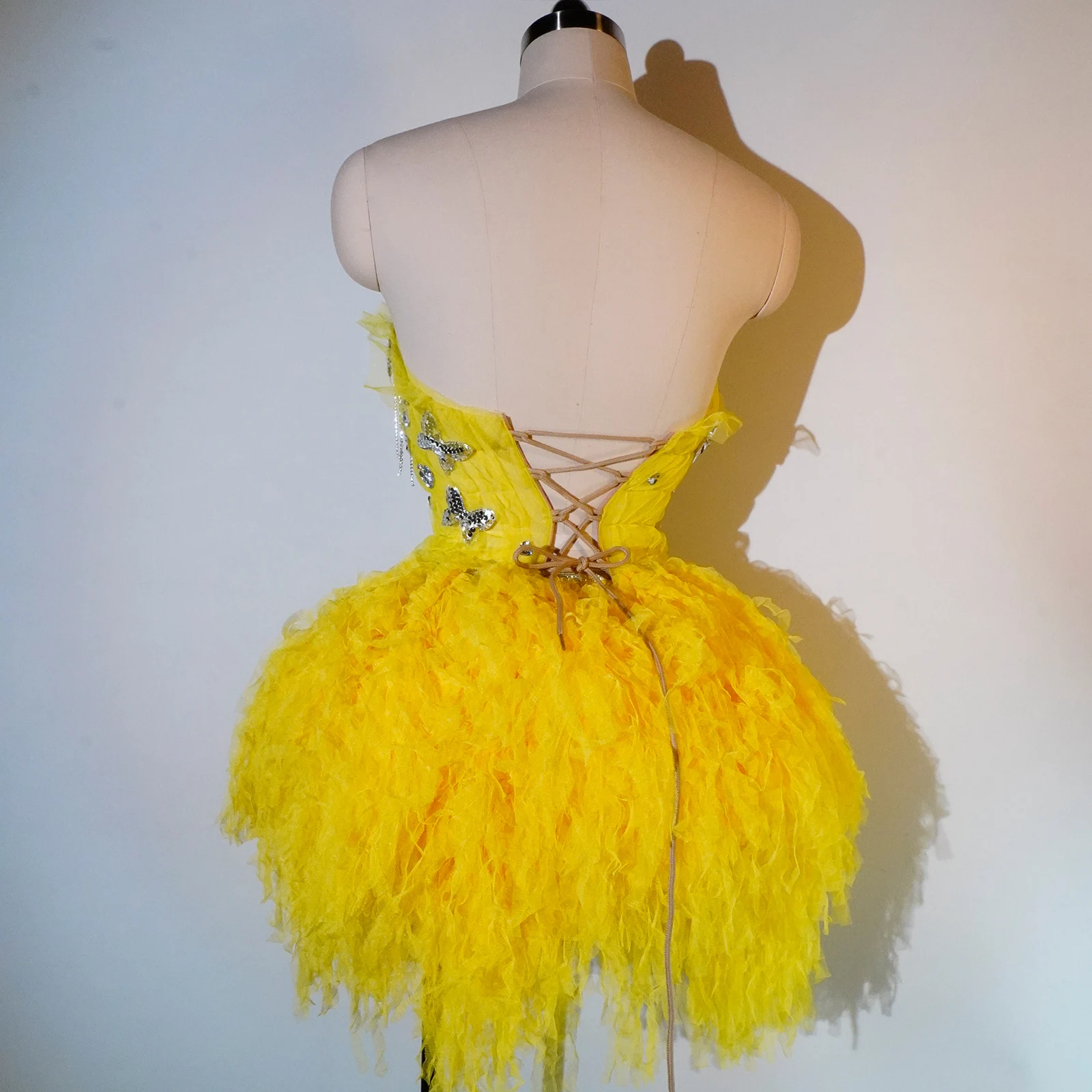 Fashioncustom yellow Dress Mesh Sexy Dance Skirt Sets Dance Birthday Party Club Performance Stage Bar Singer Drag Queen Costumes