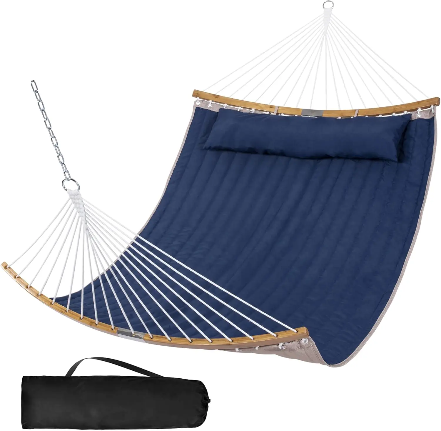 

Large Outdoor Hanging Hammock with Pillow, Navy Blue, Supports 450lbs for Two Persons