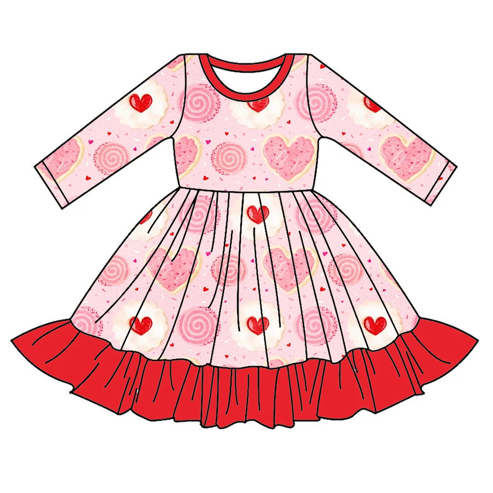 Valentine's Day premium children's set heart-shaped bow letter printed long-sleeved girl dress baby clothing