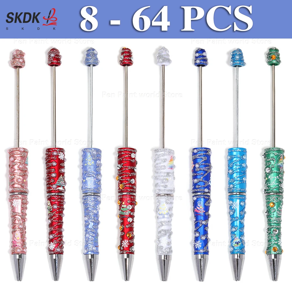 

8-64 шт., ручка из бисера «сделай сам» с жемчугом и рождественской елкой — вращающаяся шариковая ручка с выдвижным наконечником для журналов и праздничных подарков