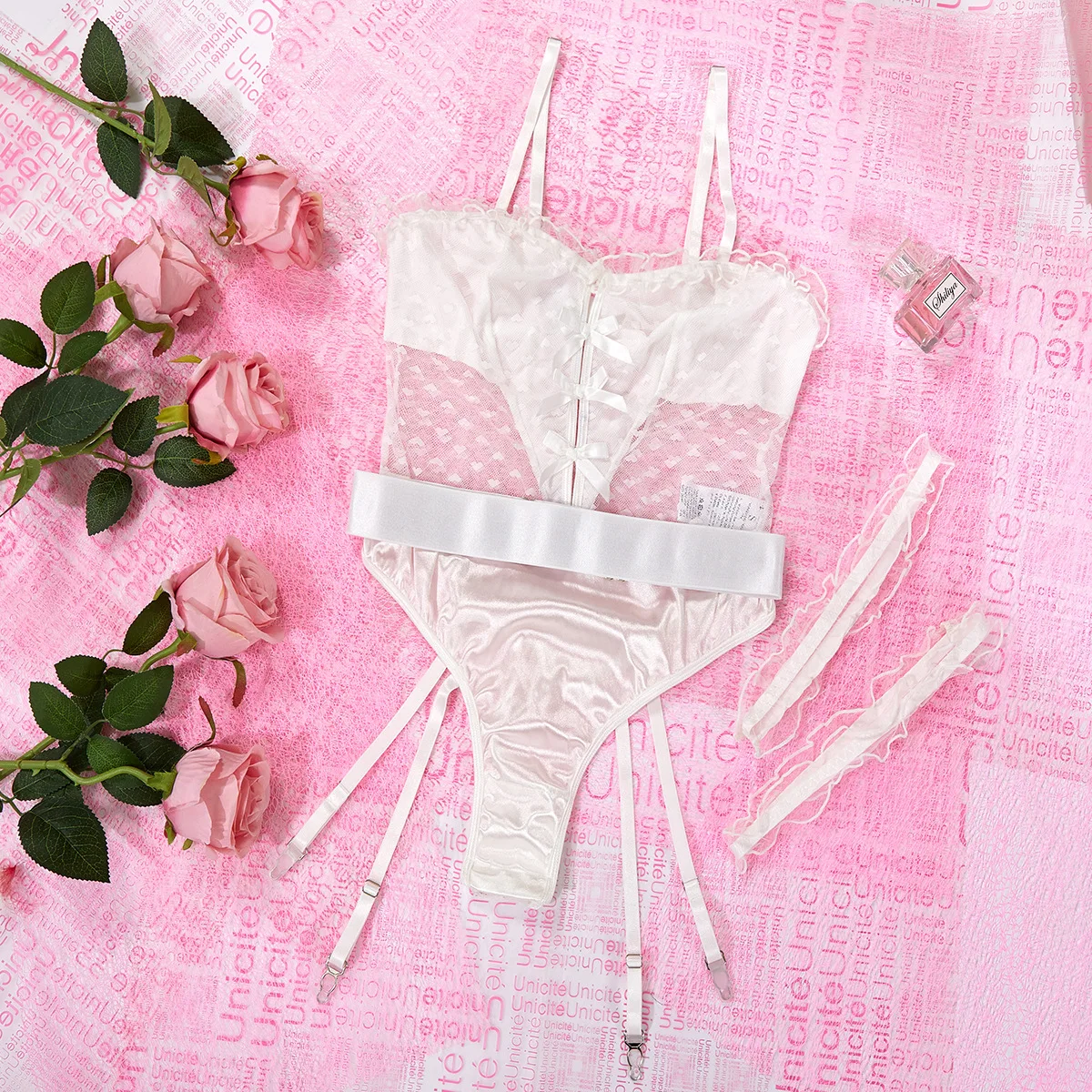 Ultra Hot Plus Size Bodysuit - Spaghetti Strap Lace Night Club Outfit, 3XL/4XL Solid Color Lingerie for Women