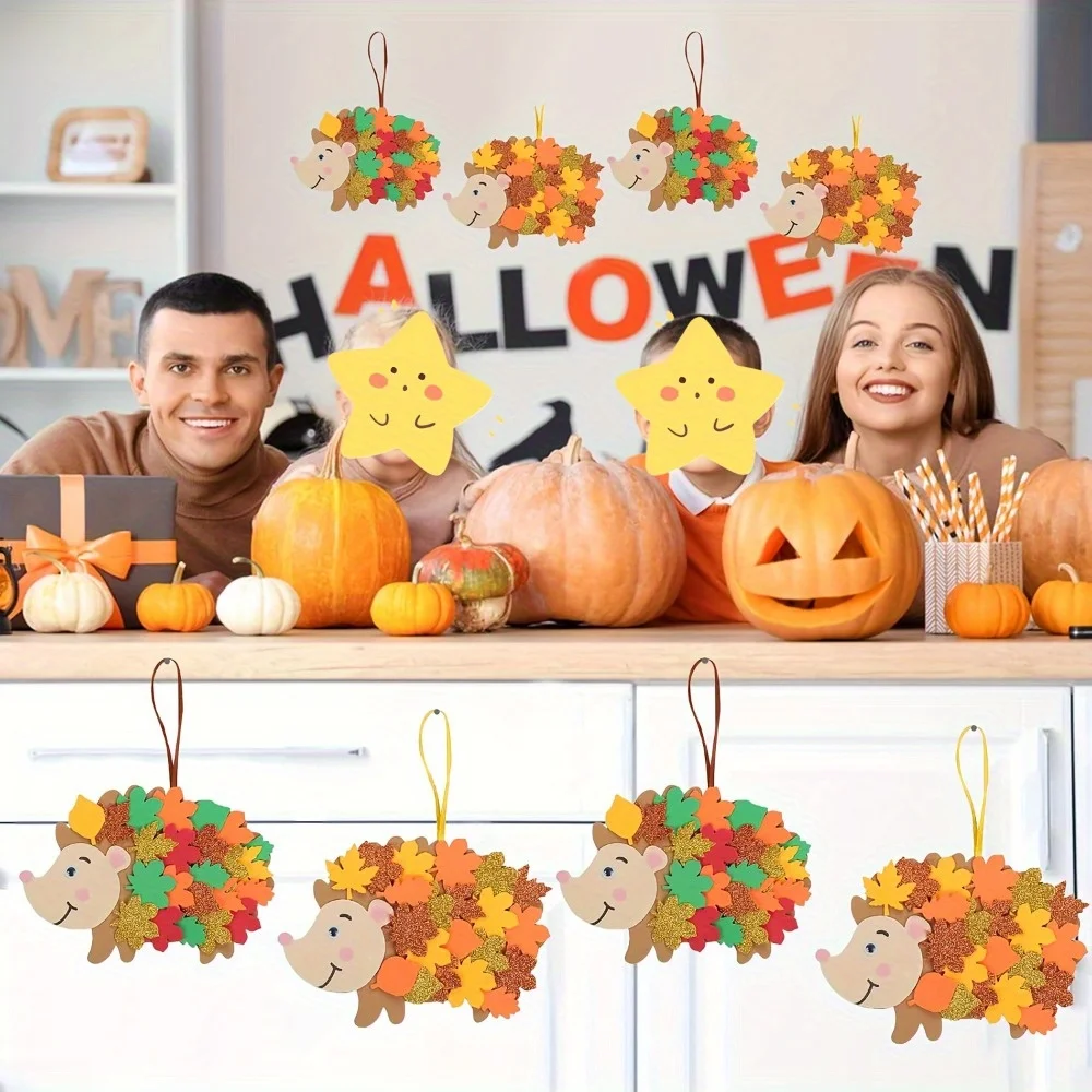 

12pcs Autumn Craft Sets- Hedgehog Felt Craft Kits,Thanksgiving Decorations, DIY Craft Supplies, Hedgehog Crafts, Seasonal Crafts