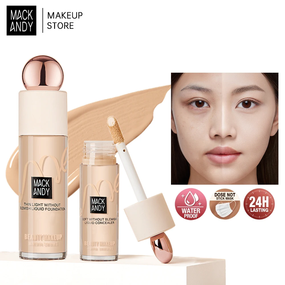 

MACKANDY Liquid Foundation & Concealer Set Long-lasting Whitening Nourishing Face Scar Acne Full Coverage Moisturizing Cosmetics