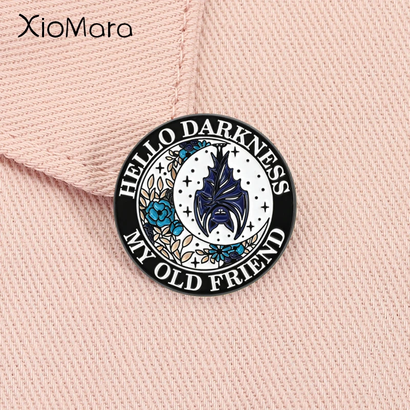 Hello Darkness My Old Friend Enamel Pin Goth Mysterious Bat The Sound Of Silence Brooch Lapel Badge Jewelry Gifts for Friends