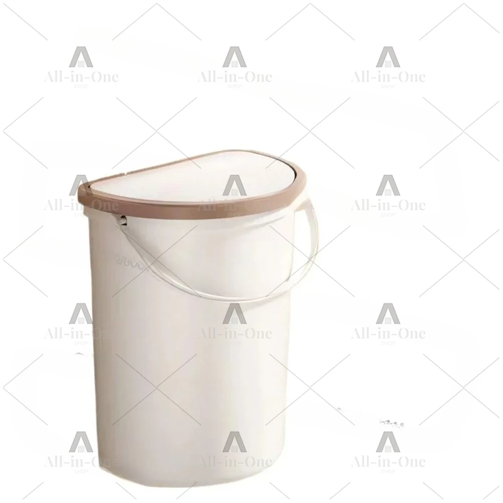 Trash Can with Handle Wall Mounted Press Design Self-adhesive Wide Open Semi-Circular Waste Bin for Bathroom