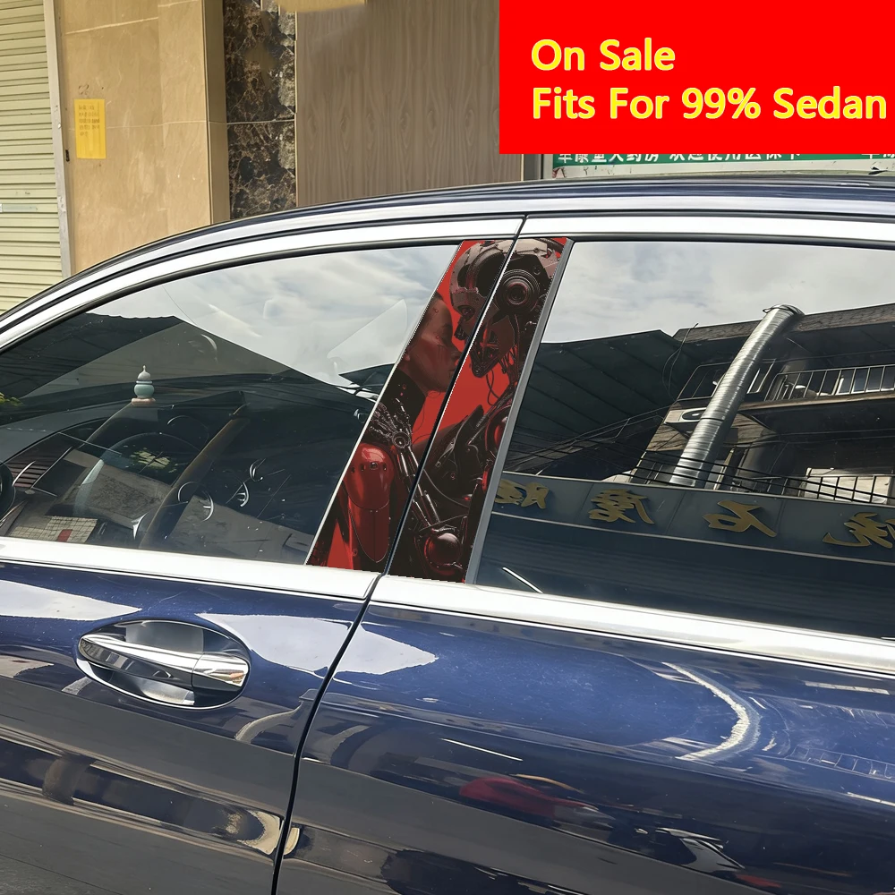 

2pcs Cyborg Android Human Cyberpunk Dystopian Intimacy Synthetic Love Crimson Glossy Car Center B Pillar Protective Film Sticker