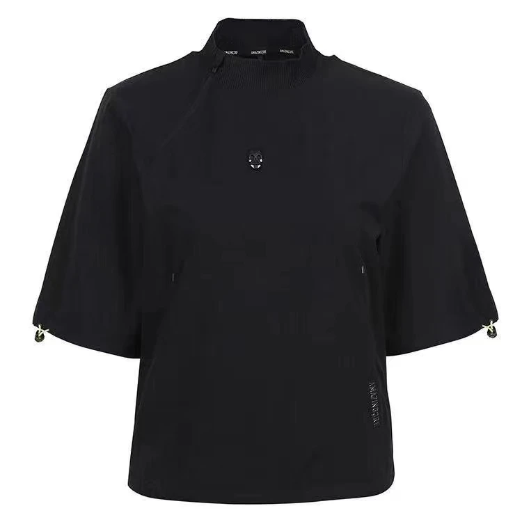 Women Golf Windbreaker Summer Drawstring 3/4 Sleeve Crewneck Side Zipper Thin Breathable Casual All-Match T-Shirt Top Pullover