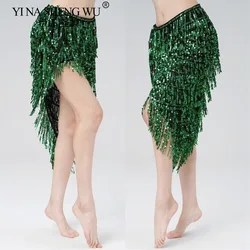 Triangle Sequins Bellydance Skirt Belly Dance Long Tassel Hip Scarf Festival Outfits Women Dance Wear Accessories Green Belt