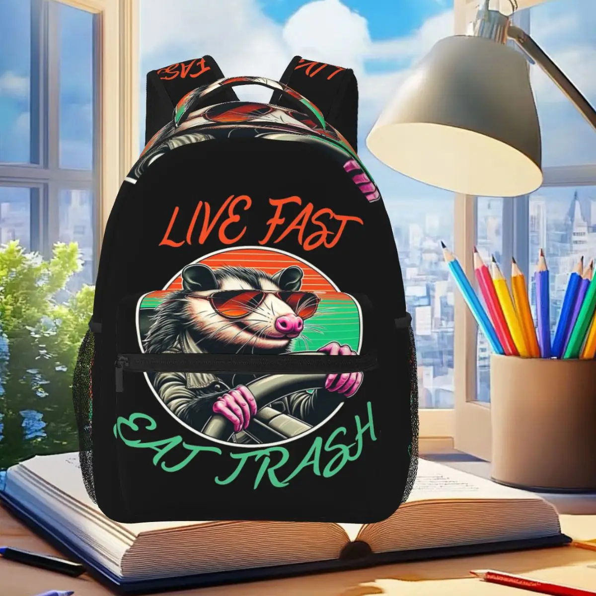 Possum Live Fast Eat Trash Creative Design Graphic Backpack Student Boys Girls BookBag Children School Bag Laptop Shoulder Bags