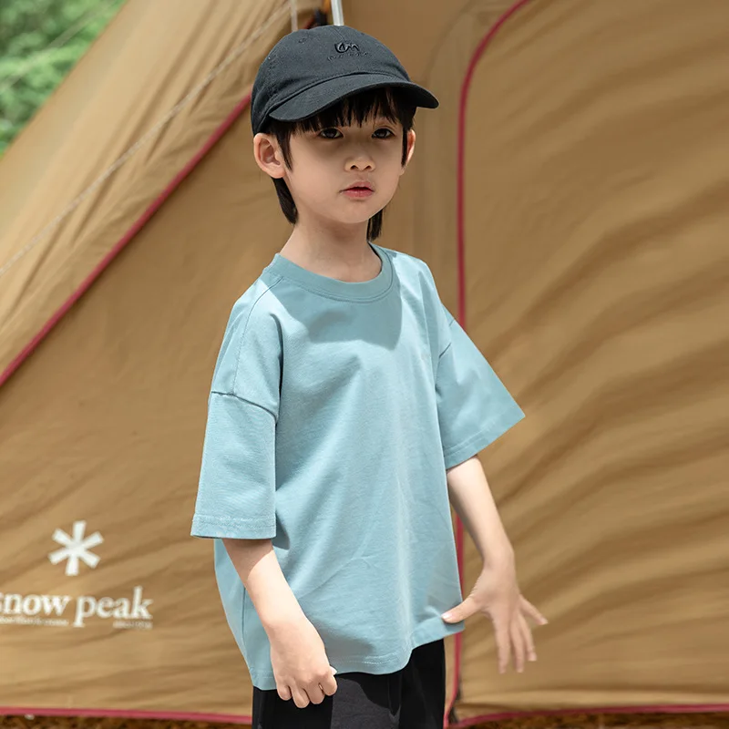 

2025 Summer New Boys' Cotton Short Sleeved Top Quick Drying Thin Breathable Fashionable and Simple