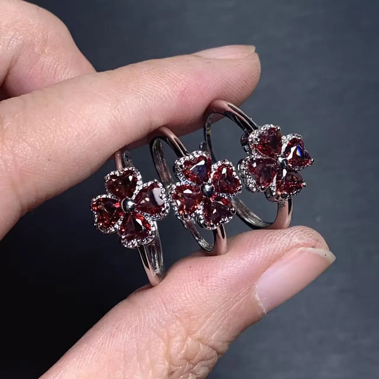 25 Vintage Natural Garnet Ring Stone Female Handmade Rings Jewelry for Women Gift LUCK FLOWER