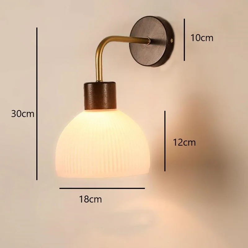 

New Chinese Walnut-colored Solid Wood Bedroom Bedside Wall Lamp Simple Modern B&B Corridor Decorative Glass Wall Lamp