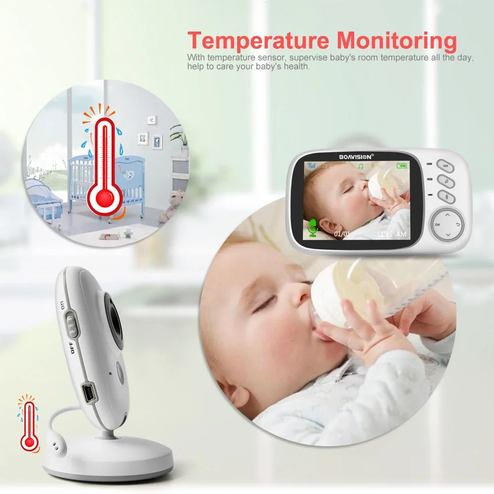 TEGATIASN VB603 Video Monitor with 3.2 Inches LCD Two Way Audio Auto Infrared Night Vision Type-C Temperature Detection